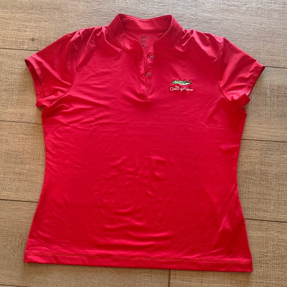 Women's Red EP Golf Island Green The Coeur D’Alene Short sleeve Polo Large